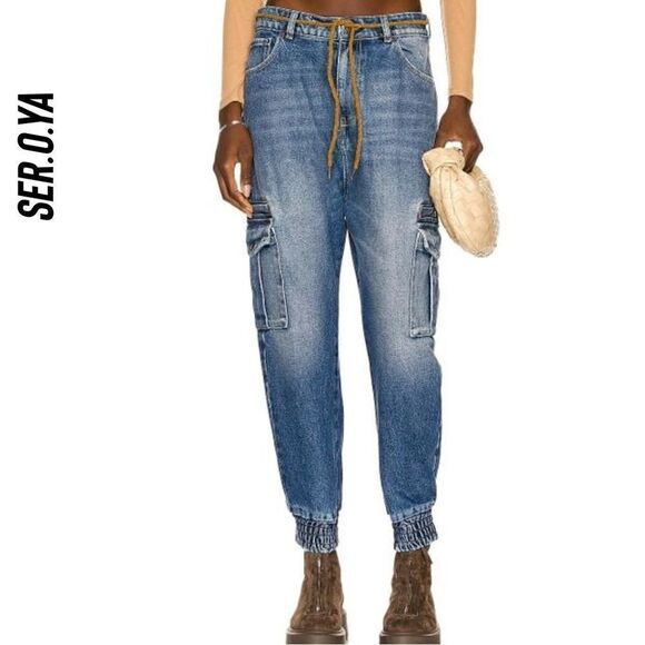 SER.O.YA VERONICA JOGGER CARGO JEANS BLUE DENIM NWT - Picture 1 of 6